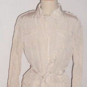 ELIE TAHARI IVORY button up shirt dress M epaulets safari pockets belt